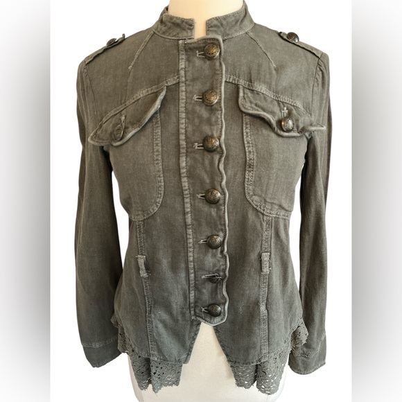 Free People Emilia Olive Green Military style Jacket w/decorative buttons SizeXS - Picture 1 of 8